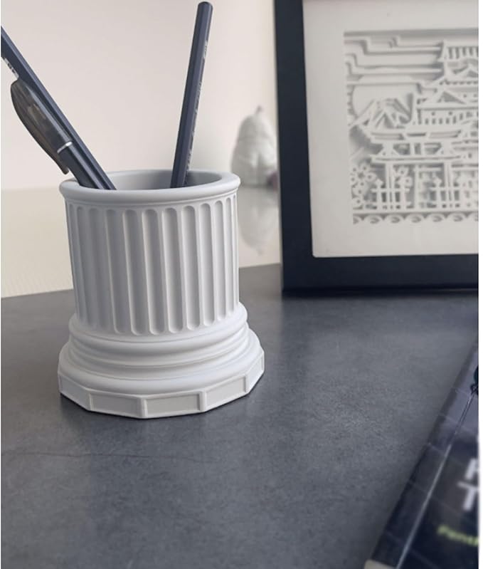 Cement Pen Holder, Industrial Round Makeup Brush Stationery Organizer Minimalist Desktop Storage Pen Storage(White)