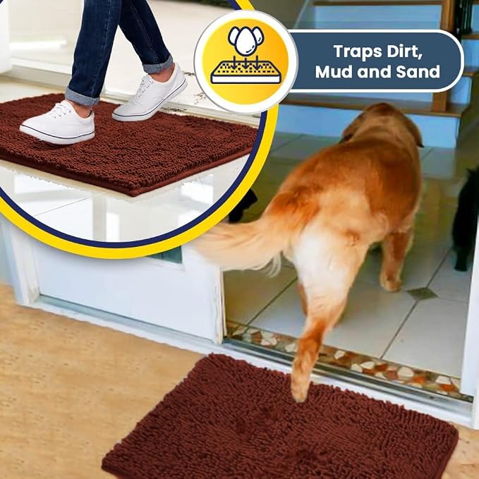 Muddy Mat® | Super Absorbent Door Mat Indoor, Microfiber Quick Dry Chenille Entryway Rug, Non-Slip Front Door Mat, Indoor Mats for Entryway, Machine Washable Pet Rug, Brick Red 19" x 30"