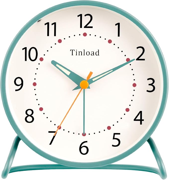 Tinload 4.5" Antique Retro Analog Alarm Clock, Small Silent Desk Clock with Manual Light, Snooze, for Living Room, Bedroom, Bedside, Desk(Green)