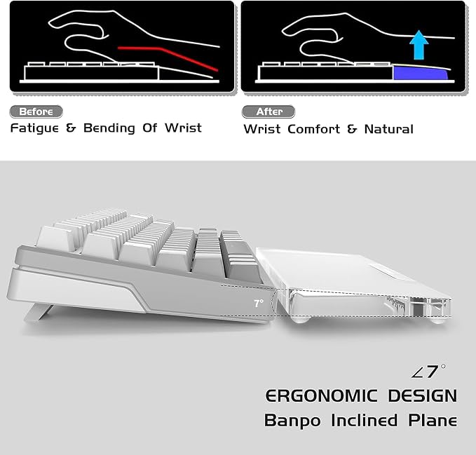Acrylic Keyboard Wrist Rest -80% TKL Mechanical Keyboard- CNC Aluminum Alloy Customized Logo Desk Wrist Support for Computer Keyboard,Anti-Slip Base,Wrist Pad for Office & Home,Silver