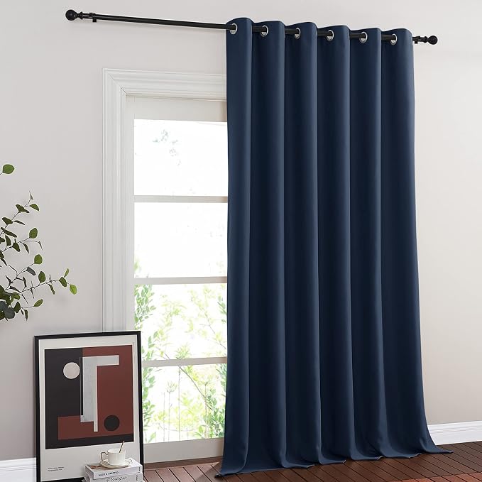 NICETOWN Blackout Navy Blue Bedroom Curtain 118 inches Long, Grommet Thermal Insulated Room Divider Drape Solid Window Treatment for Sliding Door/Living Room, W80 x L118, 1 Panel