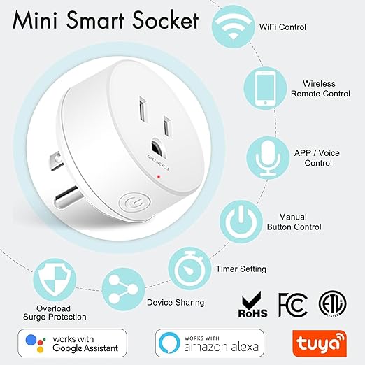 WiFi Smart Outlet Plug with Remote,GreenCycle 2PK Electric Smart Plug with Remote,Compatible with Alexa and Google Home via Tuya,15A/1500W，Remote Control from Anywhere,TUV FCC List(2.4G)