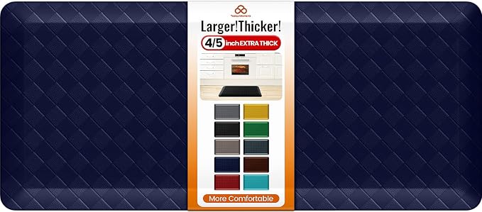 4/5 Inch Extra Thick Kitchen Mats for Floor,Non Slip Anti Fatigue Kitchen Rugs,Waterproof Stain Resistant Sink Mat,Cushioned Standing and Comfort Mats for Office (17"x39" Blue)