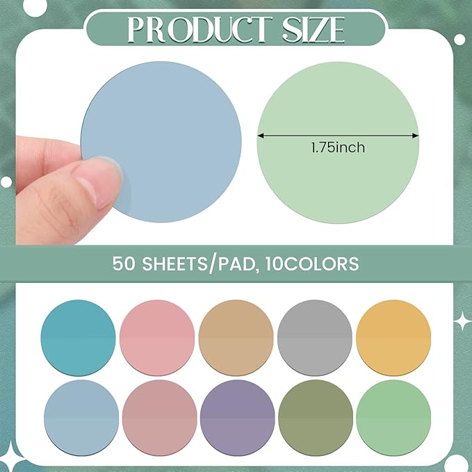 Sabary 500 Sheets Transparent Sticky Notes Round Translucent Sticky Notes Tabs Colorful Page Flags Stickers Clear Book Markers Bible Journaling Office Back to School Supplies(1.75 Inch,Classic)