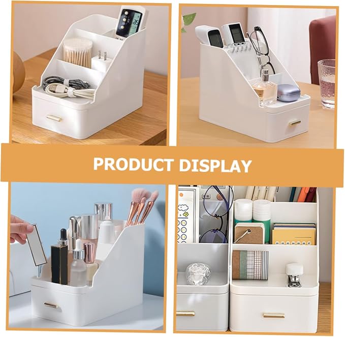 Luxshiny Large Capacity Desk Storage Box with Drawer Multi Functional Desktop Organizer Pen Holder for Home and Office Versatile Compartments for Supplies Modern Design