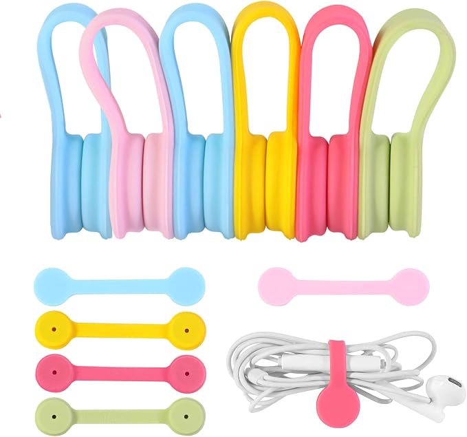 Viaky Magnetic Cable Ties 6-Pack,Silicone Magnetic Cord Ties,Macaron Color | Magnetic Cord Organizer for Bundling Earphone, Charging Cords,Cord Wraps,Reusable Twist Ties for Home,Office,Kitchen,Travel