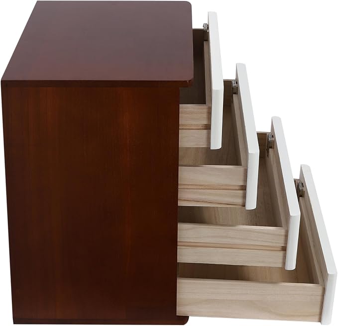 4-Tier Desktop Storage Box with Lockable Drawer, Wooden Desk Organizer for Office Supplies, Flat File Cabinet, Minimalist Design for Home & Office Use(Walnut+White)