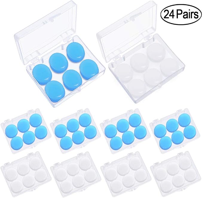 24 Pairs Soft Silicone Ear Plugs Putty Ear Plugs for Sleeping Swimming earplugs for Kids Adults, Transparent + Blue