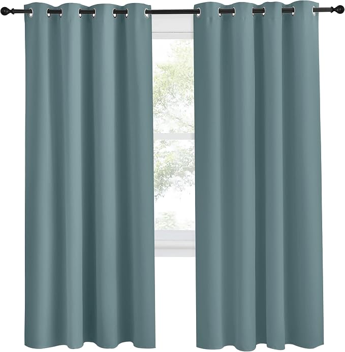 NICETOWN Blackout Greyish Blue Curtains & Drapes for Living Room, 1 Panel, W55 x L78, Thermal Insulated Solid Grommet Sound Reducing Energy Saving Window Treatments for Porch/Hall