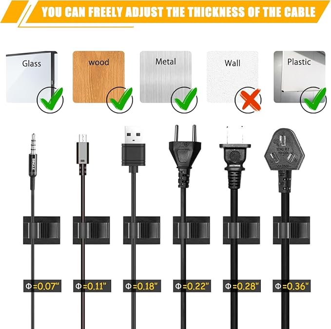 Viaky 30Pcs Black Adjustable Cable Clips,Adhesive Wire Management Clips | Reusable Buckle Self-Adhesive Wiring Fixing Nylon Bracket Wire Management Suitable for 0.3 Inch Diameter(8mm) Cable