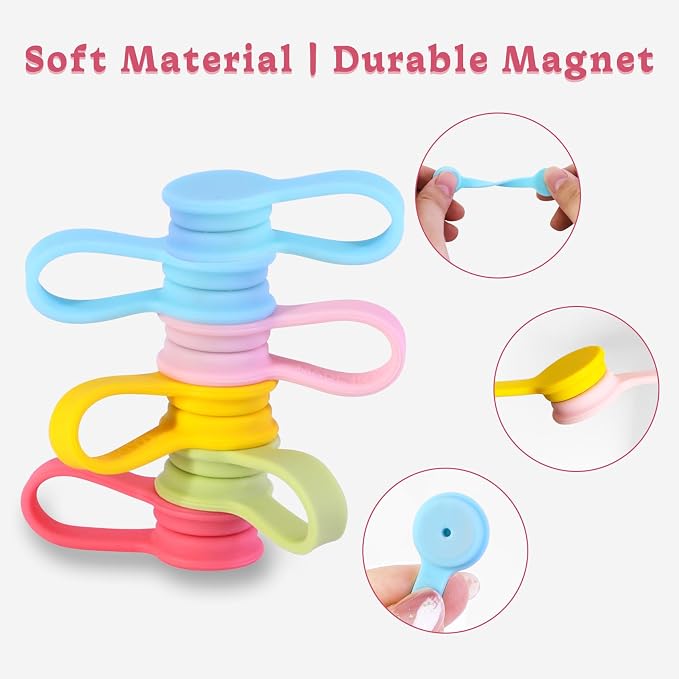 Viaky Magnetic Cable Ties 6-Pack,Silicone Magnetic Cord Ties,Macaron Color | Magnetic Cord Organizer for Bundling Earphone, Charging Cords,Cord Wraps,Reusable Twist Ties for Home,Office,Kitchen,Travel