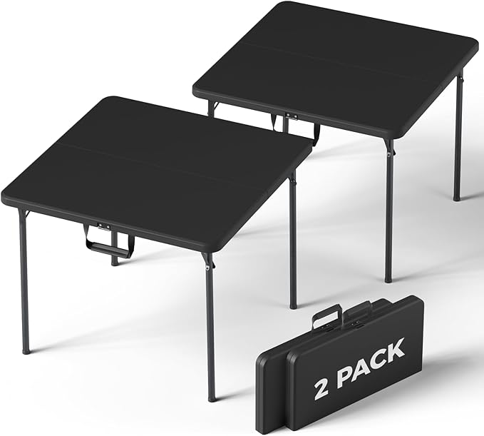 Folding Table 2 Pack, 36 Inch Square Foldable Card Tables, No Assembly Portable Folding Tables, Heavy Duty Fold-in-Half Tables with Carry Handles for Camping, Picnic, Parties, RV Travel & Indoor Use