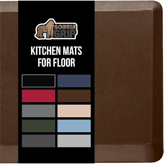 GORILLA GRIP Comfortable Cushioned Kitchen Mats for Floor, 70x24, Waterproof and Stain Resistant Soft Top, 3/4 Inch Thick Ergonomic Standing Desk Anti Fatigue Mat, Foam Supports Ankles, Chocolate