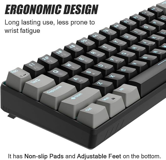 abucow 60% Mechanical Gaming Keyboard Blue Switch Wired Compact Keyboard Anti-Ghosting No-Conflict 61 Swappable keycaps Ergonomic Design for Windows/Mac (Gray-Black)