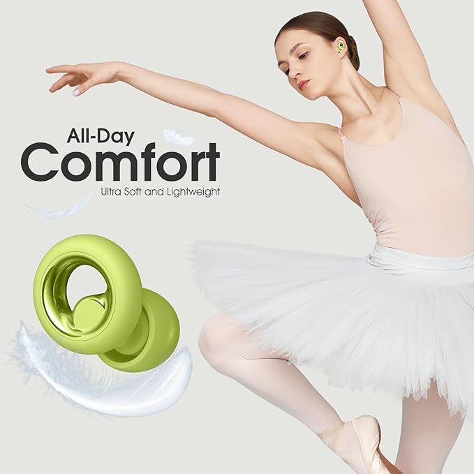 Ear Plugs for Sleeping Noise Cancelling, Soft Ear Plugs for Sleeping, 45dB Reusable for Noise Reduction with 8 Ear Tips, Silicone Hearing Protection Earplugs for Concert, Work(Lemon Lime)
