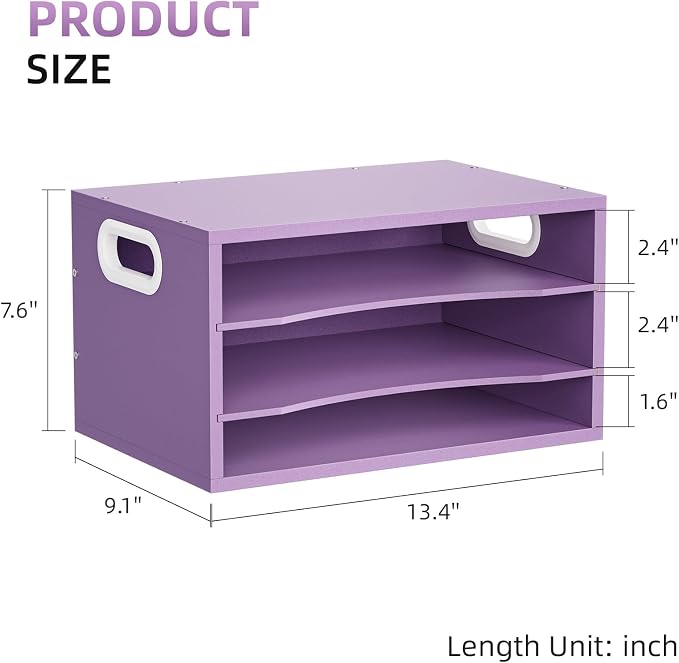 Marbrasse 3 Tier Wood Desk Organizer, Paper Letter Tray Organizer，Purple | Wooden Desktop File Organizer with Handle and Paper Sorter Mail Holder for Office School & Home Supplies Organization
