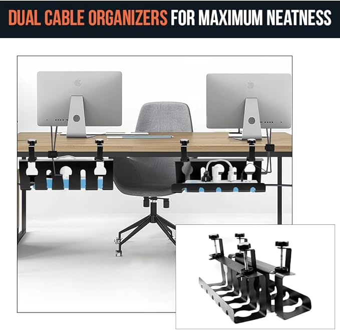 2Pcs 15.75 Inch Super Sturdy Gaming Cable Management Standing Desk wire organizer Large cord basket Under desk rack Mount With Clamps & Screws power strip holder chord organization j channel No Damage