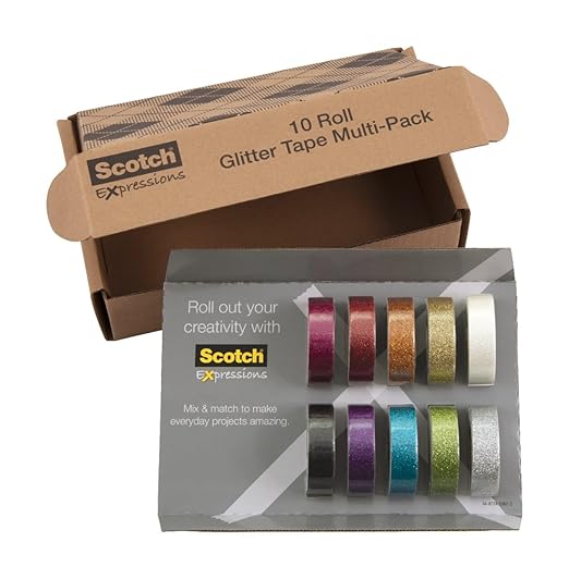 Scotch Glitter Washi Tape, 10 Rolls, Great for Holiday DIY and Wrapping, School Supplies, Craft Supplies, and Teacher Appreciation Gifts (Pack of 80)