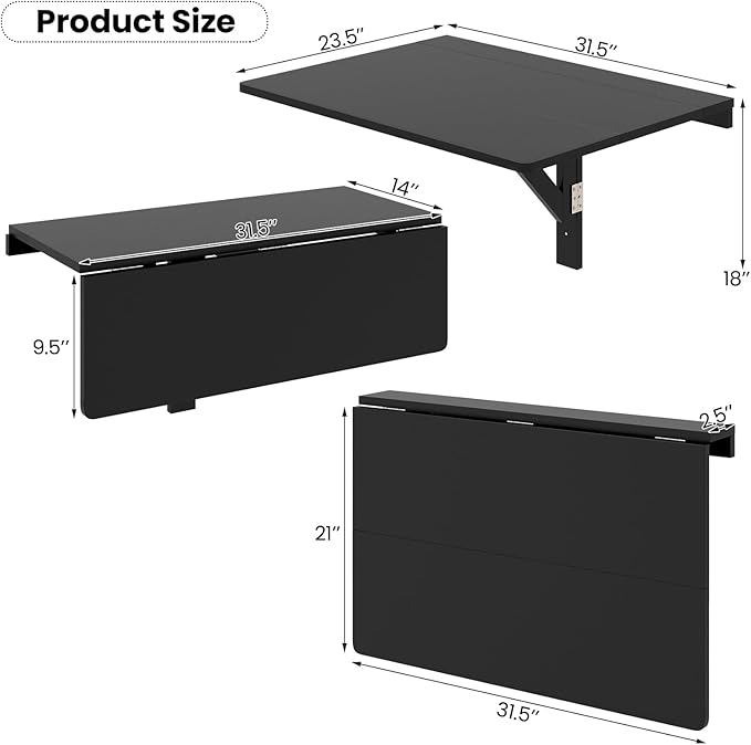 Tangkula 31.5" Wall Mounted Folding Desk, Drop-Leaf Floating Desk with Spacious Surface, Space-Saving Foldable Wall Table for Study, Bedroom, Bathroom, Balcony & Small Spaces