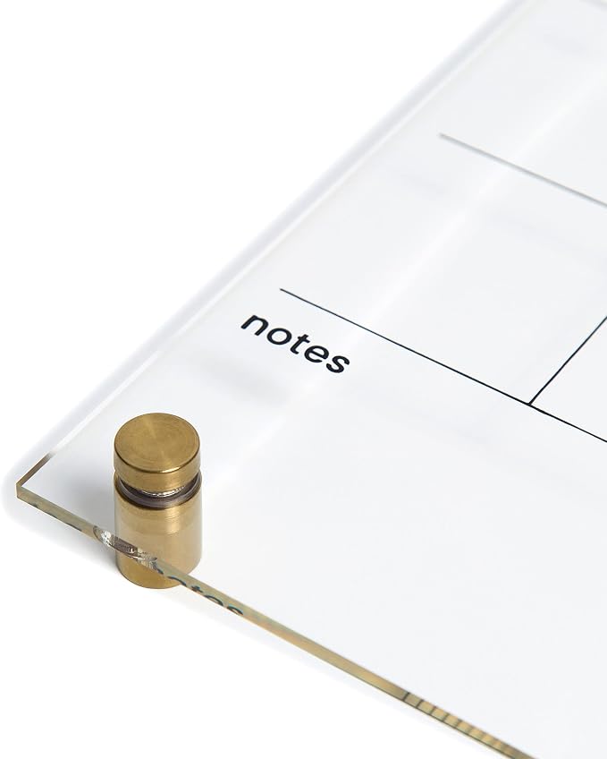 U Brands Acrylic Monthly Dry Erase Calendar White Board, Clear with Gold Finish Hardware, 16” x 16”