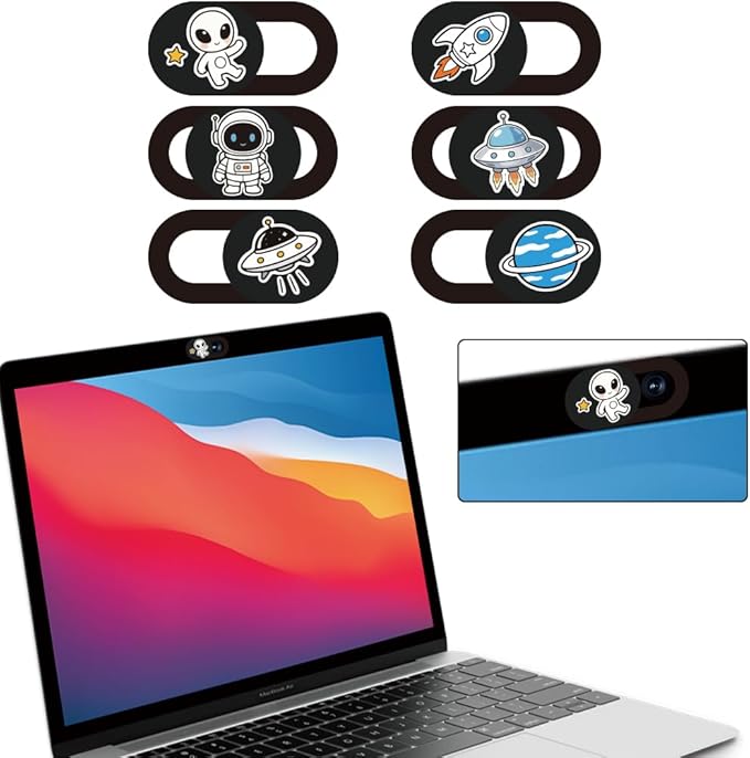 6Pcs 6 Styles Alien Spaceship Cute Laptop Camera Cover Privacy Guard Accessories, 0.04 Inch Thin Camera Privacy Blocker for Laptop Desktop Computer Tablet Notebook Mini PC Home Office Use