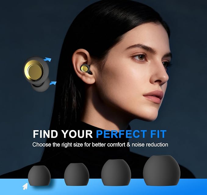 Ear Plugs for Sleeping, Ultra Soft & Reusable Silicone Earplugs | Customizable Fit | 45dB Noise Reduction, Hearing Protection with 8 Tips for Sleep, Travel, Sensitivity, Deep Focus, Gold
