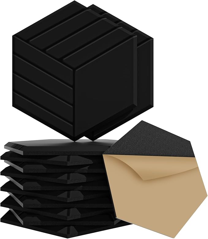 15 Pack Self-Adhesive Sound Proof Foam Panels for Walls, Acoustic Panels 12" x 14" x 0.4" High Density Y-Lined Sound Absorbing Tiles, Flame-Retardant, Peel & Stick