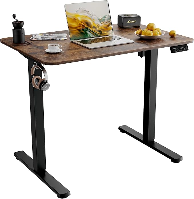 Small Standing Desk,35"x24" Height Adjustable Sit-Stand Home Office, Brown | Electric Adjustable Standing Desk, Sit to Stand Computer Office Desk with Splice Board, Memory Preset, Lifts 28.7''-46.5"