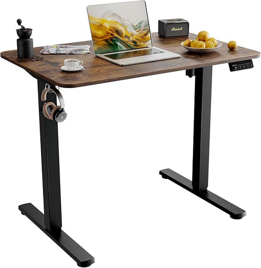 Small Standing Desk,35"x24" Height Adjustable Sit-Stand Home Office, Brown | Electric Adjustable Standing Desk, Sit to Stand Computer Office Desk with Splice Board, Memory Preset, Lifts 28.7''-46.5"