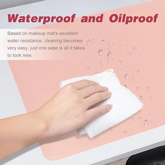 Makeup Mat, Dual-Sided Waterproof Vanity Protector Mat, Non-Slip PU Laptop Pad, Large Mouse Mat, Dresser Cover Accessories, Writing Desk Pad for Office and Home Decor, Pink 31.5x15.7in