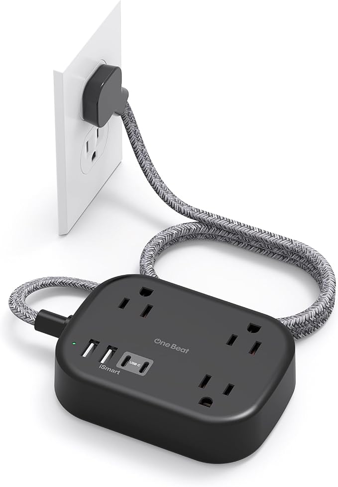 Cruise Essentials 2026,Travel Power Strip with USB C,Flat Plug Extension Cord with 3 Outlets 4 USB Ports(2 USB C),6 ft Desk Wall Outlet Extender,Non Surge Protector for Cruise,Dorm Room,ETL-Black