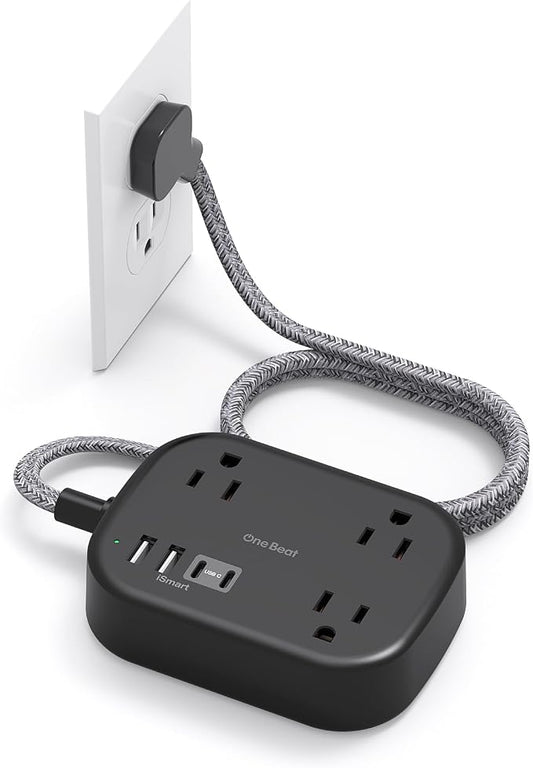 Cruise Essentials 2026,Travel Power Strip with USB C,Flat Plug Extension Cord with 3 Outlets 4 USB Ports(2 USB C),6 ft Desk Wall Outlet Extender,Non Surge Protector for Cruise,Dorm Room,ETL-Black