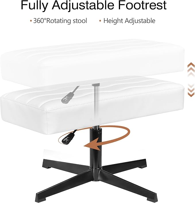 VECELO Under Desk Footrest, PU Ergonomic Foot Rest with Comfort Padding, Height Adjustable for Relieving Leg Pain, Stiffness, and etc, White