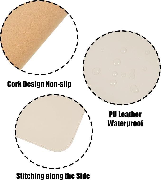Large Double Sided Desk Mat 31.5" x 15.7" PU Leather Cork Mouse Pad | Large Light Apricot Overlocked Edge Desk Pad Protector for Office Home Gaming Laptop Vanity, Overlocked with Matching Thread