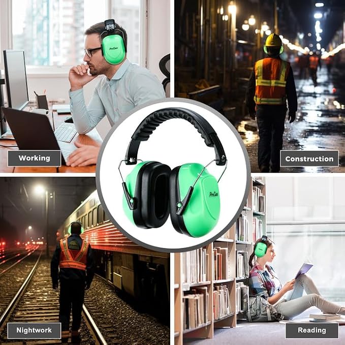 ProCase NRR 28dB Noise Reduction Ear Muffs, Foldable Adjustable Passive Noise Cancelling Headphones for Adults Kids Autism, Hearing Protection for Shooting, Construction, Mowing, Studying -Luminous