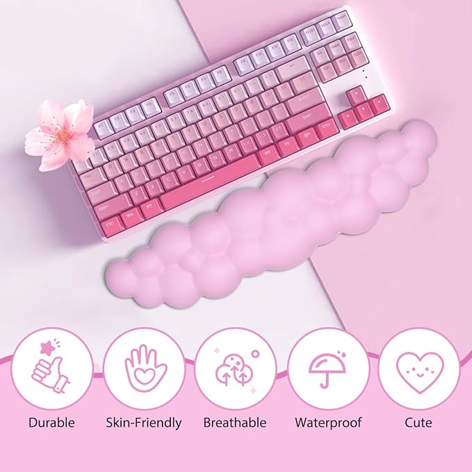 JIKIOU Upgrade Leather Cloud Keyboard Wrist Rest, Cloud Wrist Rest with Non-Slip PU Base, Comfortable Memory Foam Wrist Rest for Computer Laptop Mac Gaming Office and Pain Relief Christmas Wish Gift