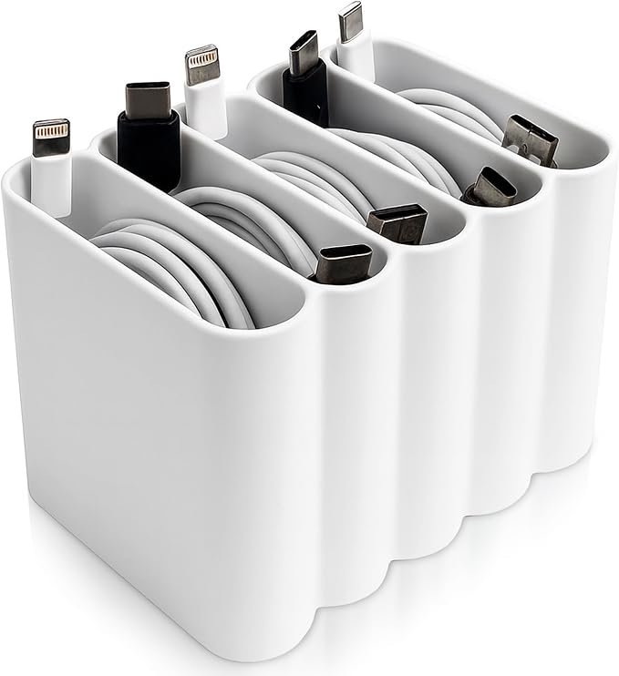 Cable Management Organizer Cord Management, Multiple Slots for Home, Office, Desk, Workshop, Durable Plastic Connectable Cable Organizer, Tangle-Free, Expandable Storage, White