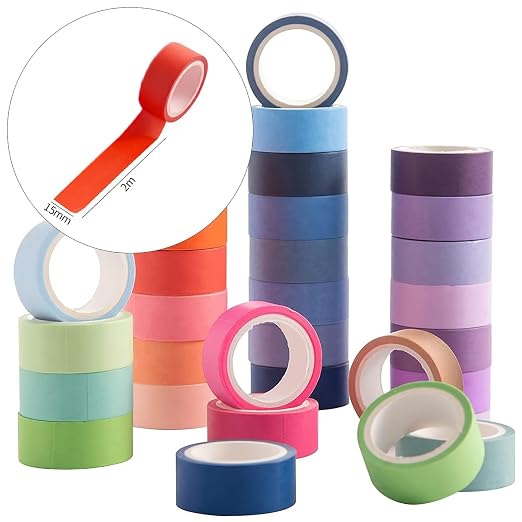 emmoolife 60 Rolls Washi Tape Set 15mm Wide Rainbow Colored Painters Masking Tape Supplies Writable Cute Colorful Decorative Craft Tape for Scrapbook DIY, Planner, Arts, Labeling and Color-Coding