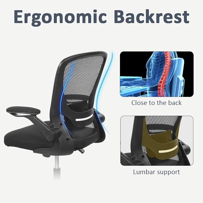 BestOffice Office Chair Ergonomic Desk Chair Mesh Computer Chair Swivel Rolling Mid Back Task Chair with Lumbar Support Flip-up Arms Massage Adjustable Chair for Women Adults(Black)