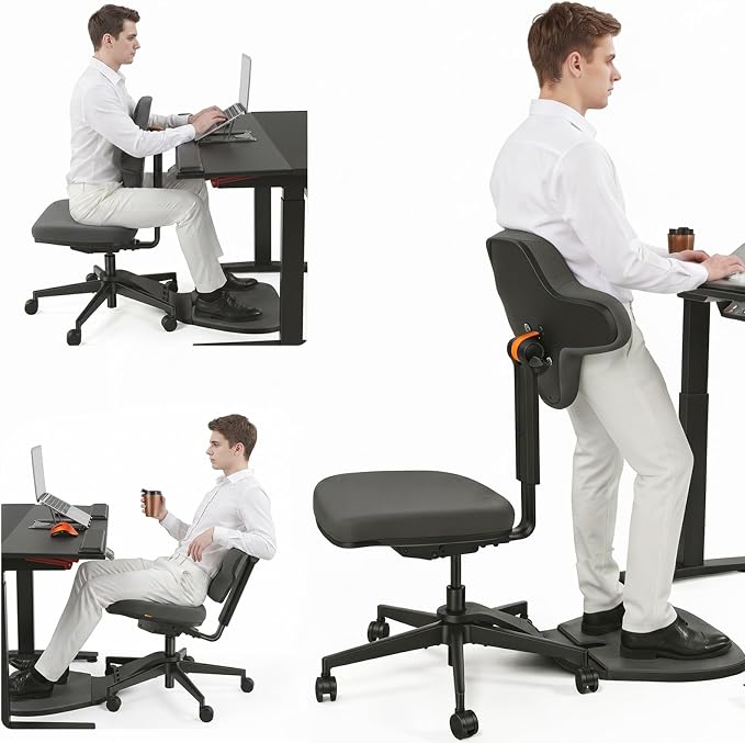 Newtral Standing Desk Chair, Standing Mate Chair for Sit-Stand, Ergonomic Leaning Perch Chair with Anti-Fatigue Mat, Standing Stool, Saddle Chair, Height Adjustable Home Office Posture Seat-MT-L-DG