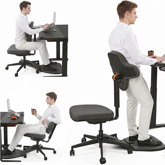 Newtral Standing Desk Chair, Standing Mate Chair for Sit-Stand, Ergonomic Leaning Perch Chair with Anti-Fatigue Mat, Standing Stool, Saddle Chair, Height Adjustable Home Office Posture Seat-MT-L-DG