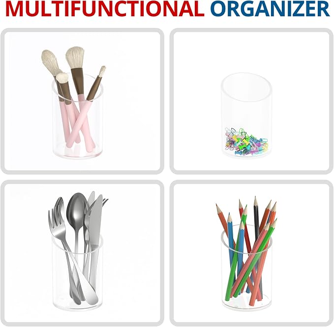 KOTEMON Pen Holder for Desk Organizer, Acrylic Makeup Brush Organizer Sanitizer Holder Pen and Pencil Holder for Office, Home, School, Clear