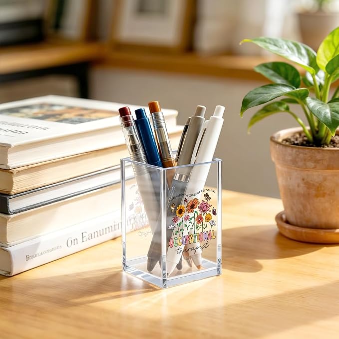 Never Forget The Difference That You Make Floral Butterfly Occupational Therapist Acrylic Cosmetic Pencil Pen Bookmark Storage Holder Cup Occupational Therapist Gifts for Women