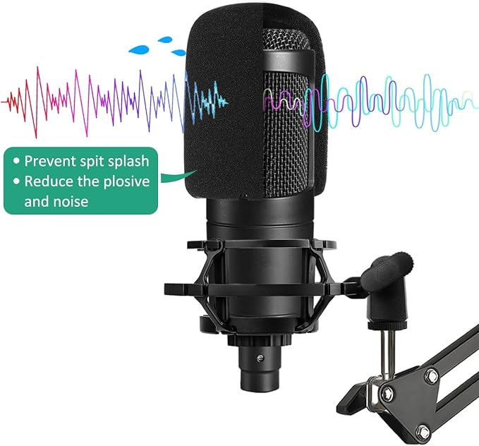 AT2020 Mic Stand, Adjustable Mic Boom Arm with Shock Mount, Foam Windscreen and Cable Ties, for AT2020 AT2020USB AT2020USB+ AT2035