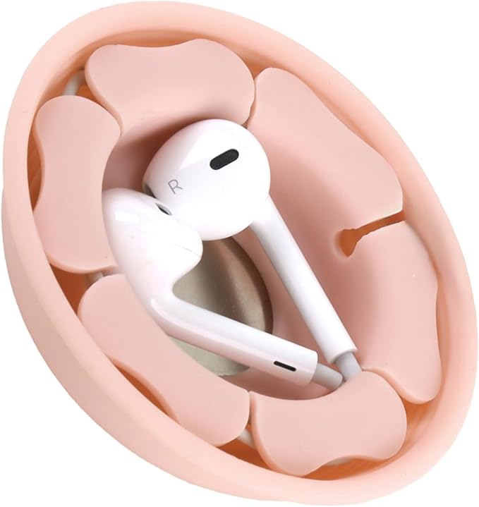 MAIRUI Wired Earbud Case Earphone Headphone Cord Organizer Earbuds Wrap Soft Silicone Magnetic Holder Storage Tangle Free Cable Winder(Baby Pink)