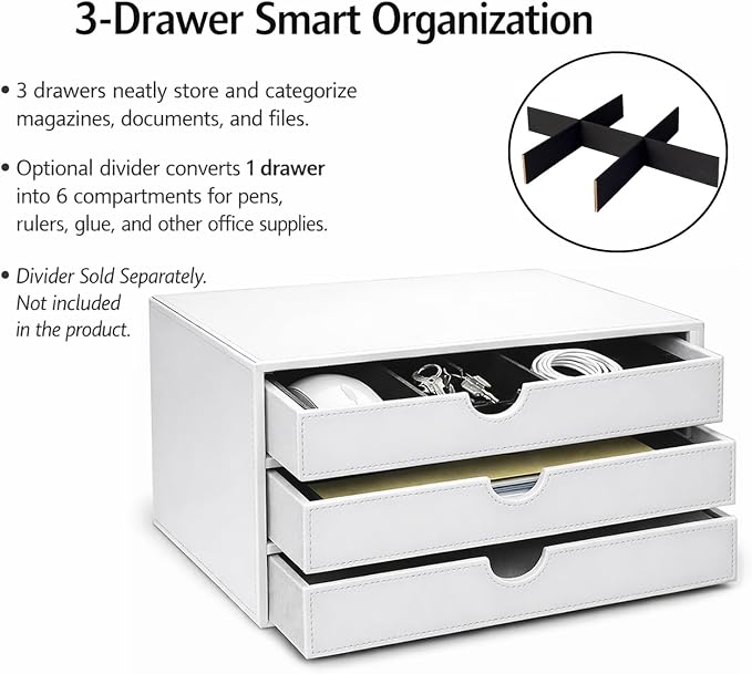 UnionBasic Document Organizer, 3-Drawer File Cabinet Document Storage Box, Office Desktop Filing Organizer, White