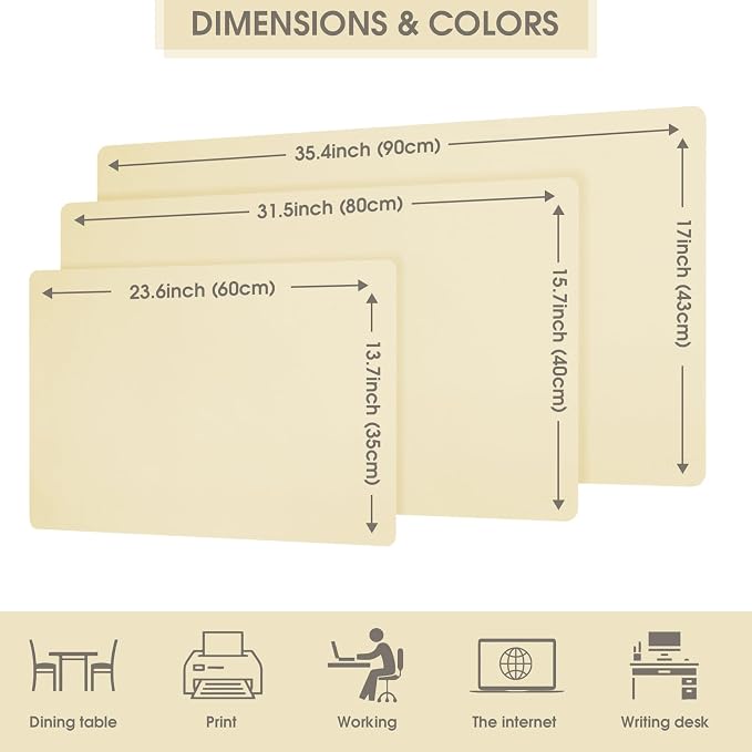 Leather Desk Mat Protector 35.4×17inch Dual-Sided Vanity Mat Non-Slip Large Gaming Mouse Pad Waterproof Desk Writing Pad Desk Blotter Laptop and Keyboard Mat for Office and Home(Apricot)