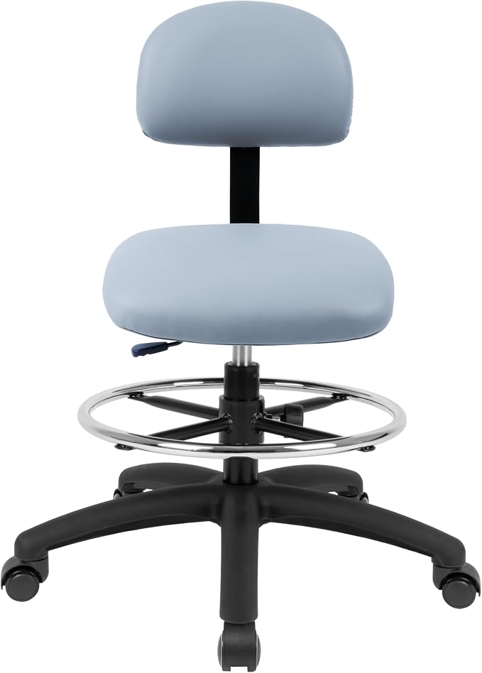 FSS Series Square seat (19"-27") seat Height Chair. Vinyl-for Office, Garage, Desk, Shop, Computer, Doctor, Medical, Easy to Clean! 18" Footring (Gray, Mid Stool, Self Braking Casters)