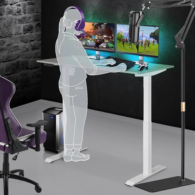 Microphone Floor Stand for Blue Yeti, Nano, Snowball, HyperX,Razer,Logitech USB and Condenser Mic,Adjustable Boom Arm Stand with 1/4'' Thread and 3/8" 5/8" Adapter, Pop Filter, Mic Clip, Cable Ties