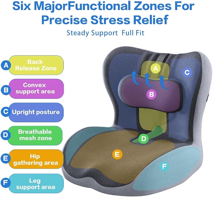 Memory Foam Seat Cushion for Office Chair,Sciatica Pain Relief Coccyx Cushion for Tailbone Pain,Orthopedic Gel Seat Cushion for Car,Non-Slip Bottom and Breathable Cover (Black,Grey)